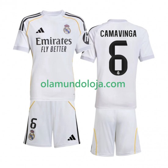 Camisola Real Madrid Camavinga 6 Criança Equipamento Primeiro 2025-2026 Manga Curta